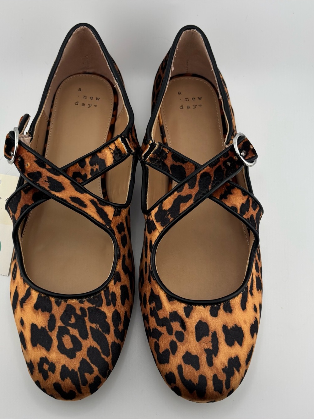 a new day Leopard Print Crisscross Mary Jane Flats - Brown & Black